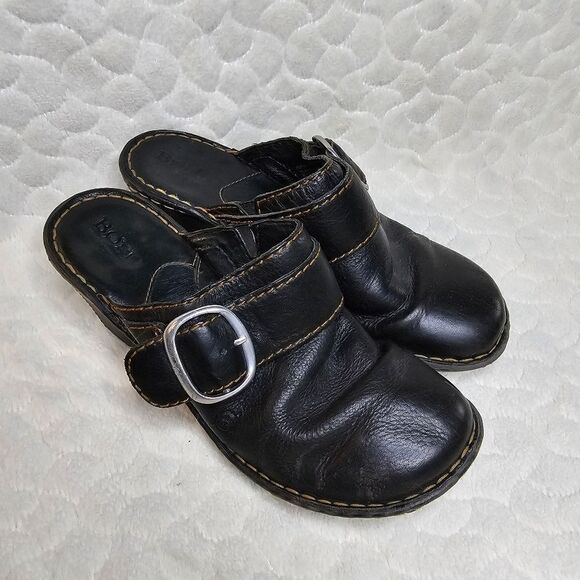 Born black leather mules clogs slip ons wedge heel 8 39 - Picture 8 of 8